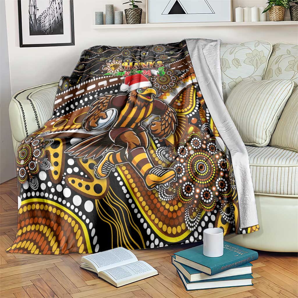 Merry Christmas AFL Hawks Blanket Aboriginal Santa Football Mascot