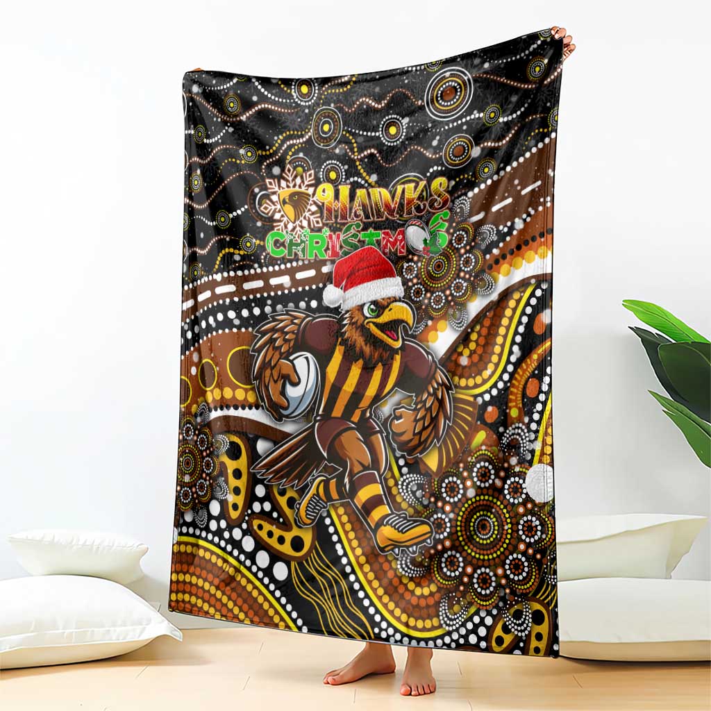 Merry Christmas AFL Hawks Blanket Aboriginal Santa Football Mascot
