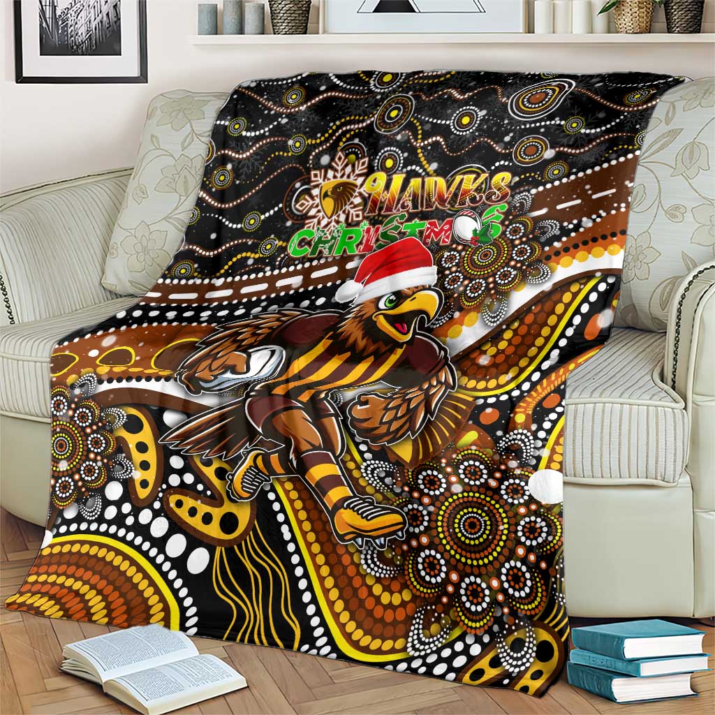 Merry Christmas AFL Hawks Blanket Aboriginal Santa Football Mascot