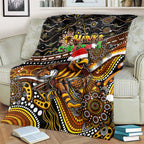 Merry Christmas AFL Hawks Blanket Aboriginal Santa Football Mascot