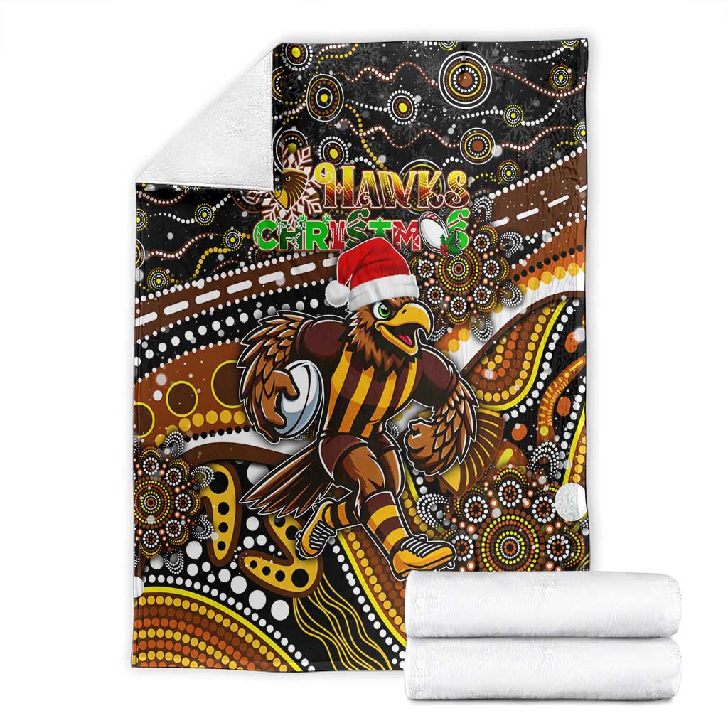 Merry Christmas AFL Hawks Blanket Aboriginal Santa Football Mascot