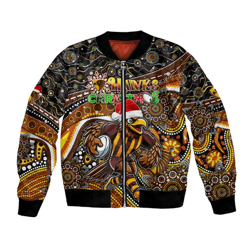 Merry Christmas AFL Hawks Bomber Jacket Aboriginal Santa Football Mascot