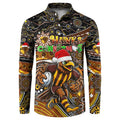 Merry Christmas AFL Hawks Button Sweatshirt Aboriginal Santa Football Mascot
