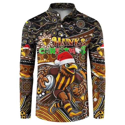 Merry Christmas AFL Hawks Button Sweatshirt Aboriginal Santa Football Mascot