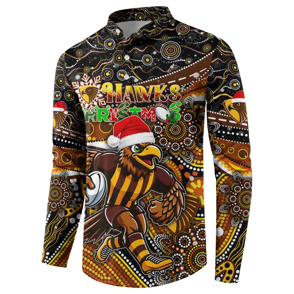Merry Christmas AFL Hawks Button Sweatshirt Aboriginal Santa Football Mascot