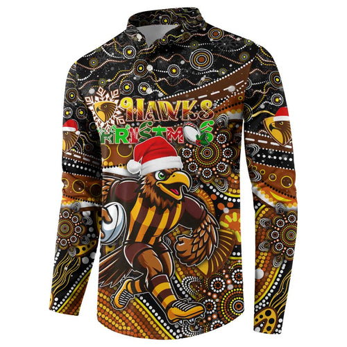 Merry Christmas AFL Hawks Button Sweatshirt Aboriginal Santa Football Mascot