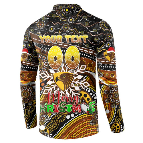 Merry Christmas AFL Hawks Button Sweatshirt Aboriginal Santa Football Mascot