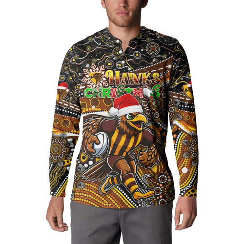 Merry Christmas AFL Hawks Button Sweatshirt Aboriginal Santa Football Mascot