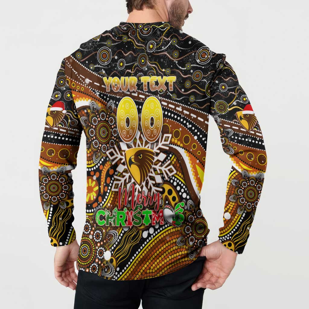Merry Christmas AFL Hawks Button Sweatshirt Aboriginal Santa Football Mascot