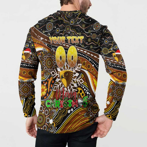 Merry Christmas AFL Hawks Button Sweatshirt Aboriginal Santa Football Mascot