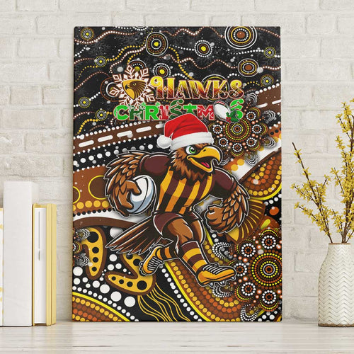 Merry Christmas AFL Hawks Canvas Wall Art Aboriginal Santa Football Mascot