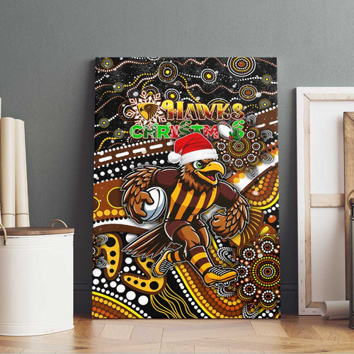 Merry Christmas AFL Hawks Canvas Wall Art Aboriginal Santa Football Mascot