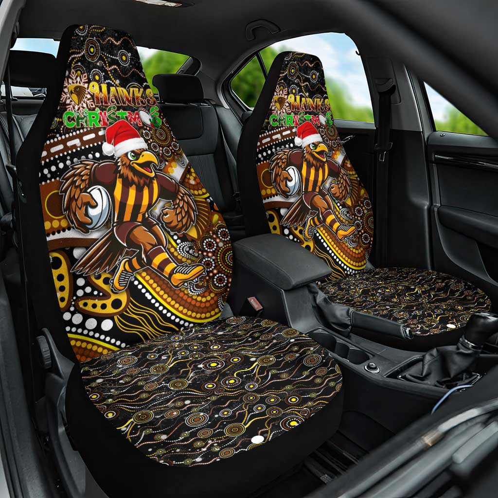 Merry Christmas AFL Hawks Car Seat Cover Aboriginal Santa Football Mascot