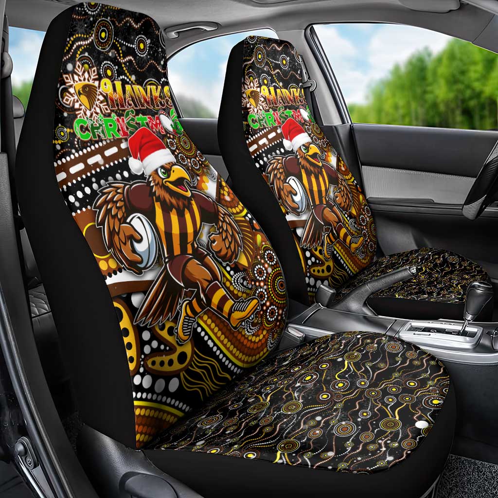 Merry Christmas AFL Hawks Car Seat Cover Aboriginal Santa Football Mascot