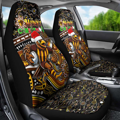 Merry Christmas AFL Hawks Car Seat Cover Aboriginal Santa Football Mascot
