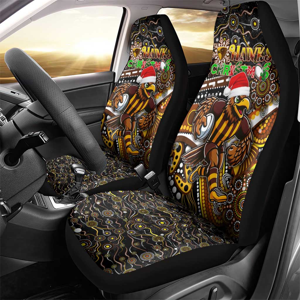 Merry Christmas AFL Hawks Car Seat Cover Aboriginal Santa Football Mascot