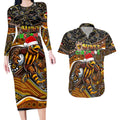 Merry Christmas AFL Hawks Couples Matching Long Sleeve Bodycon Dress and Hawaiian Shirt Aboriginal Santa Football Mascot