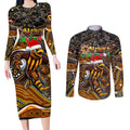 Merry Christmas AFL Hawks Couples Matching Long Sleeve Bodycon Dress and Long Sleeve Button Shirt Aboriginal Santa Football Mascot