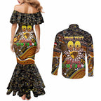 Merry Christmas AFL Hawks Couples Matching Mermaid Dress and Long Sleeve Button Shirt Aboriginal Santa Football Mascot