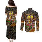 Merry Christmas AFL Hawks Couples Matching Puletasi and Long Sleeve Button Shirt Aboriginal Santa Football Mascot