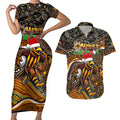 Merry Christmas AFL Hawks Couples Matching Short Sleeve Bodycon Dress and Hawaiian Shirt Aboriginal Santa Football Mascot