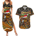 Merry Christmas AFL Hawks Couples Matching Summer Maxi Dress and Hawaiian Shirt Aboriginal Santa Football Mascot