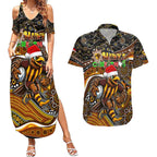 Merry Christmas AFL Hawks Couples Matching Summer Maxi Dress and Hawaiian Shirt Aboriginal Santa Football Mascot
