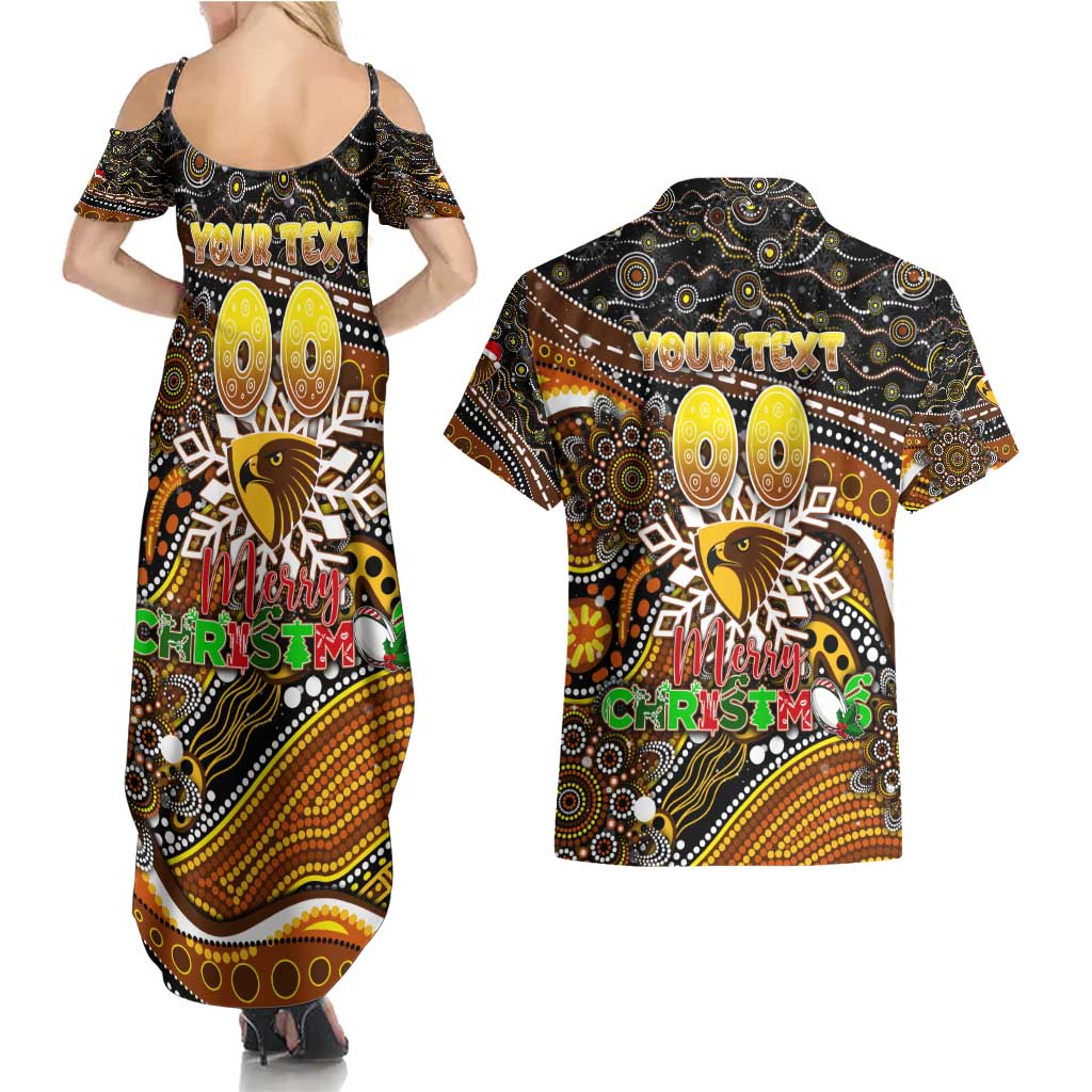 Merry Christmas AFL Hawks Couples Matching Summer Maxi Dress and Hawaiian Shirt Aboriginal Santa Football Mascot