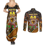Merry Christmas AFL Hawks Couples Matching Summer Maxi Dress and Long Sleeve Button Shirt Aboriginal Santa Football Mascot