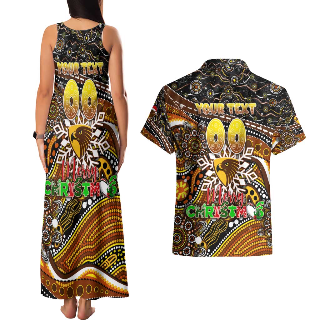 Merry Christmas AFL Hawks Couples Matching Tank Maxi Dress and Hawaiian Shirt Aboriginal Santa Football Mascot