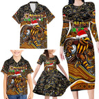 Merry Christmas AFL Hawks Family Matching Long Sleeve Bodycon Dress and Hawaiian Shirt Aboriginal Santa Football Mascot