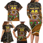 Merry Christmas AFL Hawks Family Matching Long Sleeve Bodycon Dress and Hawaiian Shirt Aboriginal Santa Football Mascot