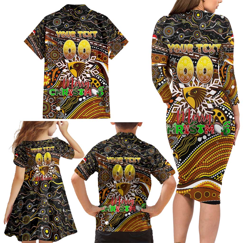 Merry Christmas AFL Hawks Family Matching Long Sleeve Bodycon Dress and Hawaiian Shirt Aboriginal Santa Football Mascot