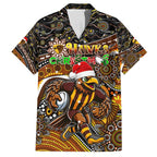 Merry Christmas AFL Hawks Family Matching Long Sleeve Bodycon Dress and Hawaiian Shirt Aboriginal Santa Football Mascot