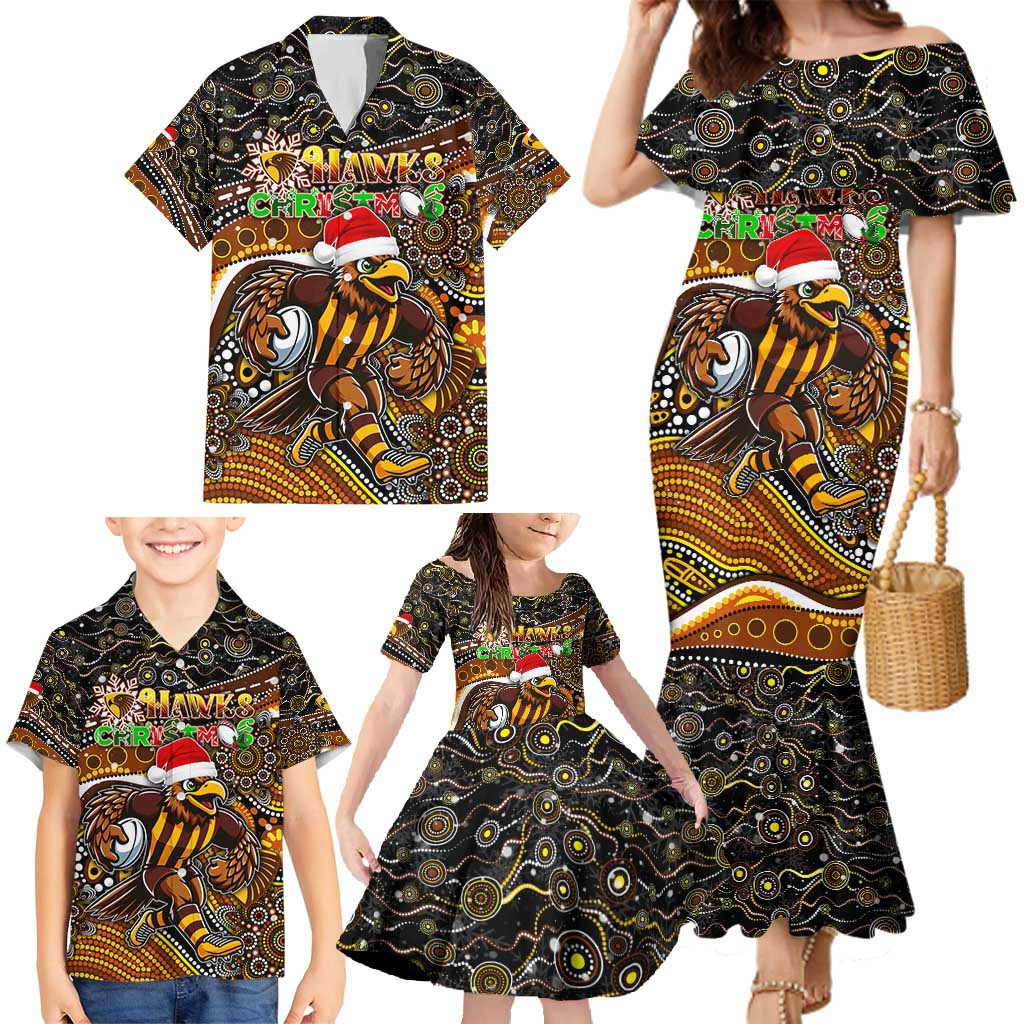 Merry Christmas AFL Hawks Family Matching Mermaid Dress and Hawaiian Shirt Aboriginal Santa Football Mascot