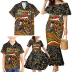 Merry Christmas AFL Hawks Family Matching Mermaid Dress and Hawaiian Shirt Aboriginal Santa Football Mascot