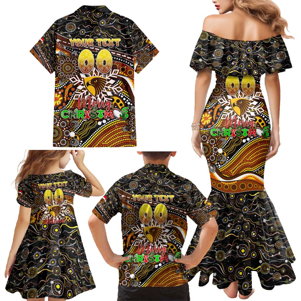 Merry Christmas AFL Hawks Family Matching Mermaid Dress and Hawaiian Shirt Aboriginal Santa Football Mascot
