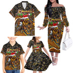 Merry Christmas AFL Hawks Family Matching Off The Shoulder Long Sleeve Dress and Hawaiian Shirt Aboriginal Santa Football Mascot