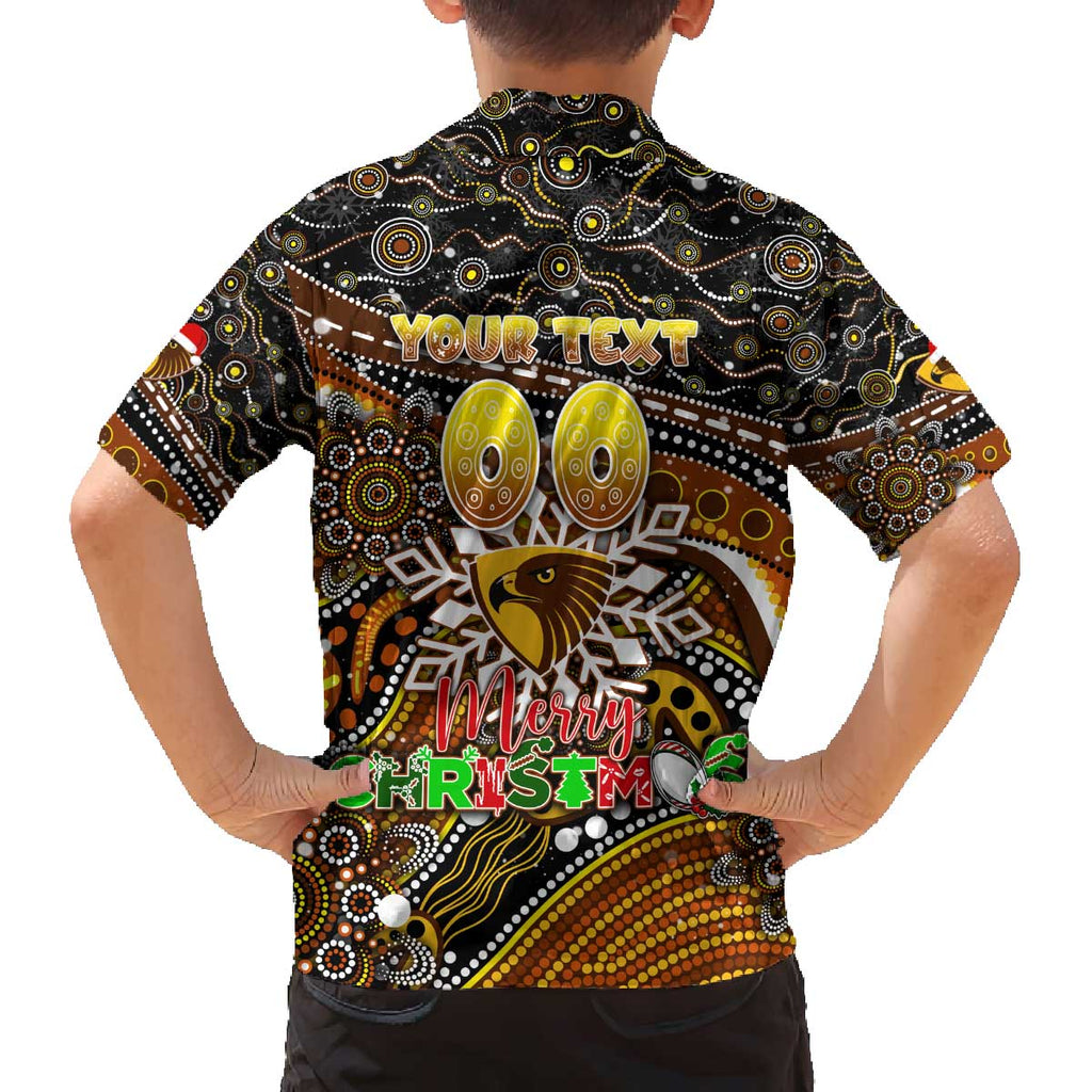 Merry Christmas AFL Hawks Family Matching Off The Shoulder Long Sleeve Dress and Hawaiian Shirt Aboriginal Santa Football Mascot