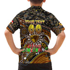 Merry Christmas AFL Hawks Family Matching Off The Shoulder Long Sleeve Dress and Hawaiian Shirt Aboriginal Santa Football Mascot