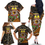Merry Christmas AFL Hawks Family Matching Off The Shoulder Long Sleeve Dress and Hawaiian Shirt Aboriginal Santa Football Mascot