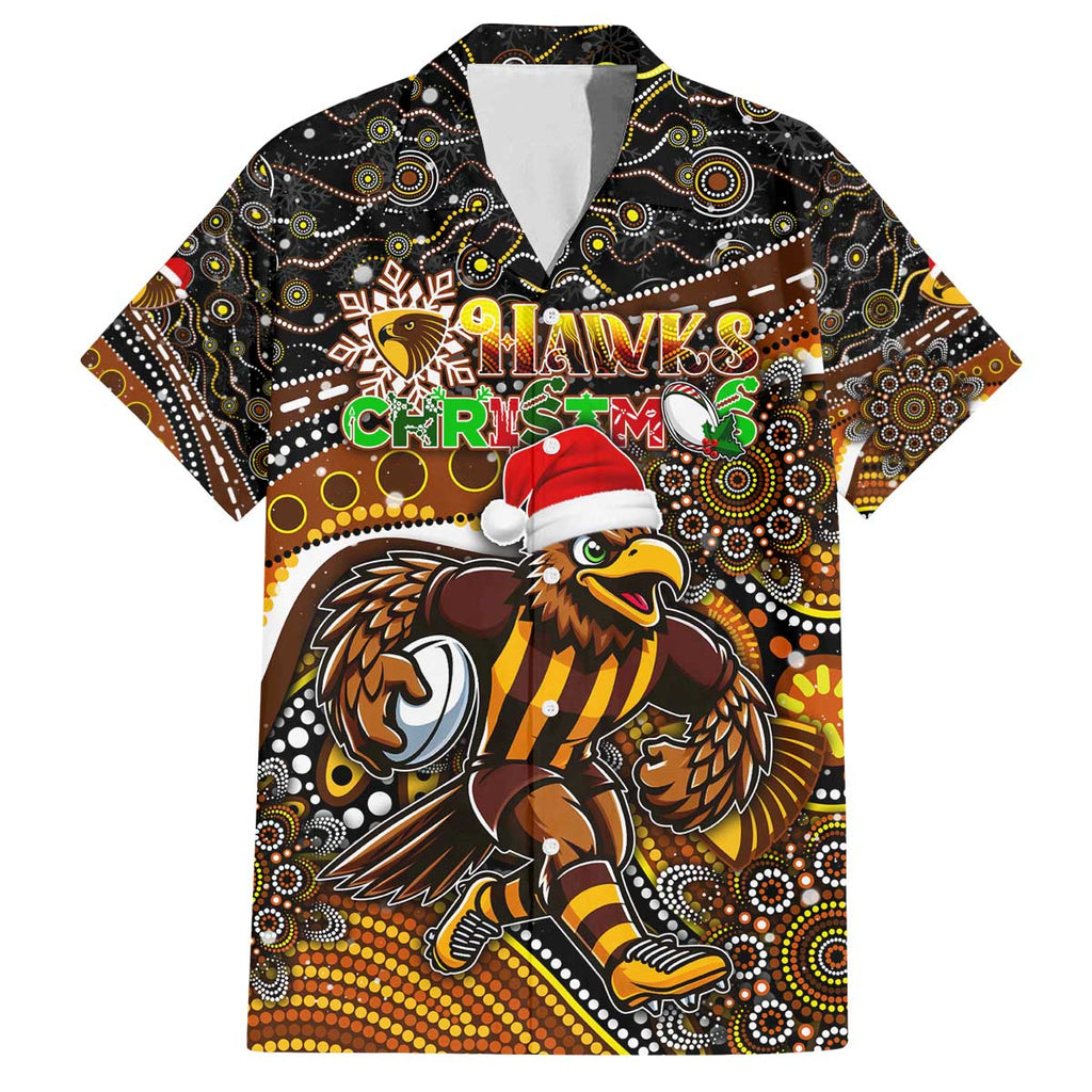 Merry Christmas AFL Hawks Family Matching Off The Shoulder Long Sleeve Dress and Hawaiian Shirt Aboriginal Santa Football Mascot