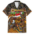 Merry Christmas AFL Hawks Family Matching Off The Shoulder Long Sleeve Dress and Hawaiian Shirt Aboriginal Santa Football Mascot