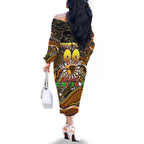Merry Christmas AFL Hawks Family Matching Off The Shoulder Long Sleeve Dress and Hawaiian Shirt Aboriginal Santa Football Mascot