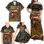 Merry Christmas AFL Hawks Family Matching Off Shoulder Maxi Dress and Hawaiian Shirt Aboriginal Santa Football Mascot