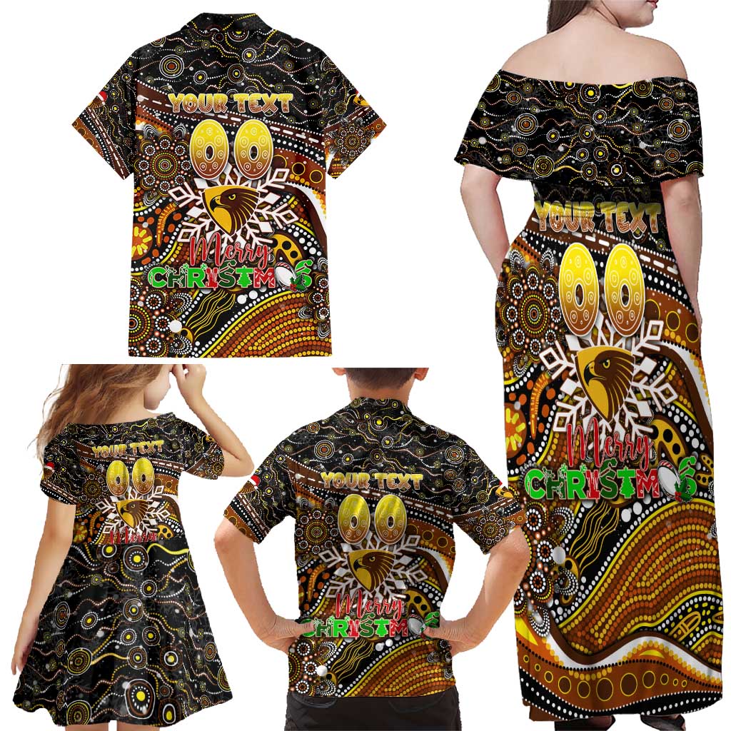 Merry Christmas AFL Hawks Family Matching Off Shoulder Maxi Dress and Hawaiian Shirt Aboriginal Santa Football Mascot