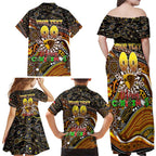Merry Christmas AFL Hawks Family Matching Off Shoulder Maxi Dress and Hawaiian Shirt Aboriginal Santa Football Mascot