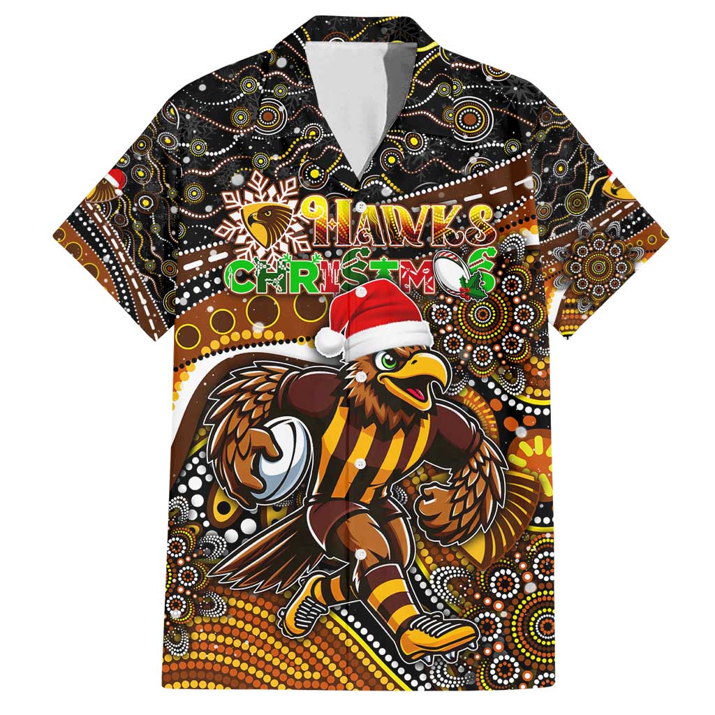 Merry Christmas AFL Hawks Family Matching Off Shoulder Maxi Dress and Hawaiian Shirt Aboriginal Santa Football Mascot