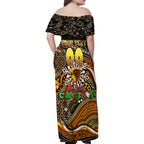 Merry Christmas AFL Hawks Family Matching Off Shoulder Maxi Dress and Hawaiian Shirt Aboriginal Santa Football Mascot