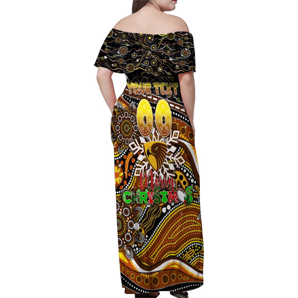 Merry Christmas AFL Hawks Family Matching Off Shoulder Maxi Dress and Hawaiian Shirt Aboriginal Santa Football Mascot